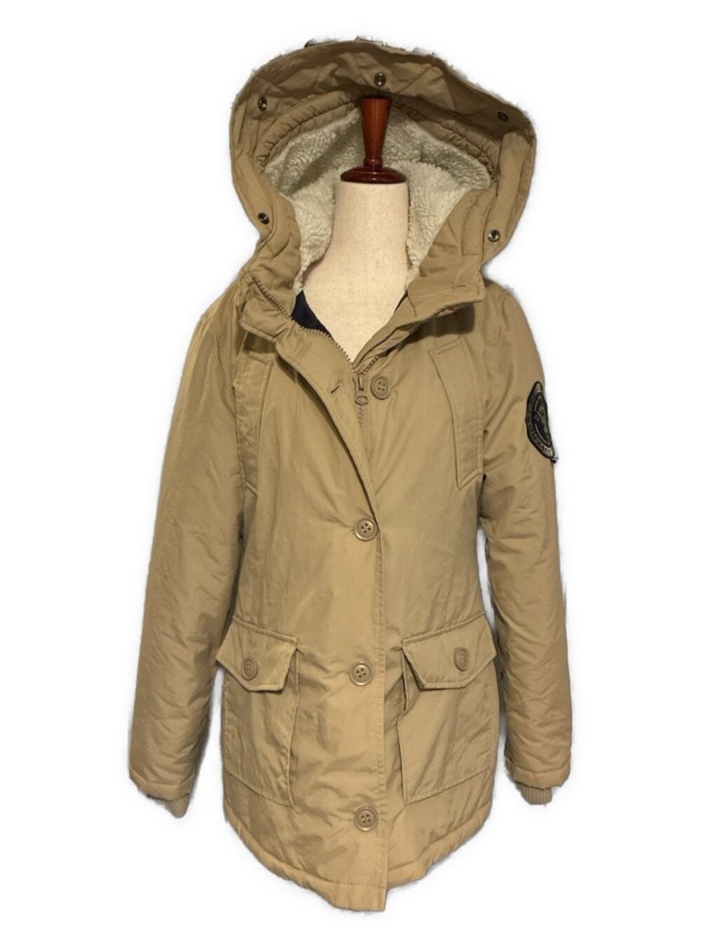 Superdry Rescue Sand Beige Sherpa Lined Hooded Long Parka Coat G50006GN Medium